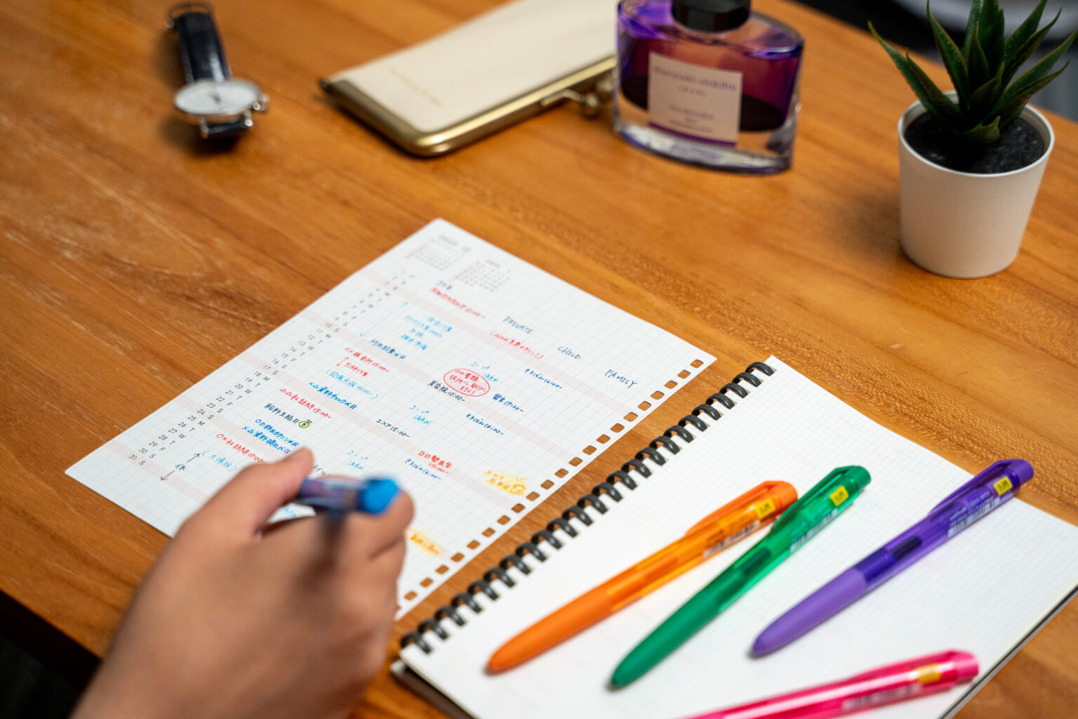 年間ページに色分けして書き込む使用例（旧年版）